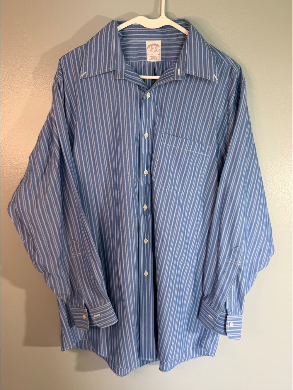Brooks Brothers Blue Striped Cotton Dress Shirt 16 1/2 - 33 Traditional Fit